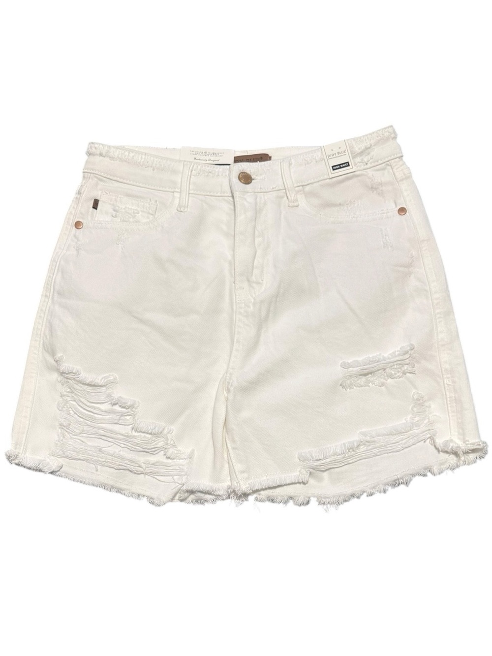 Judy Blue High Waist White Distressed Denim Shorts NWT Medium